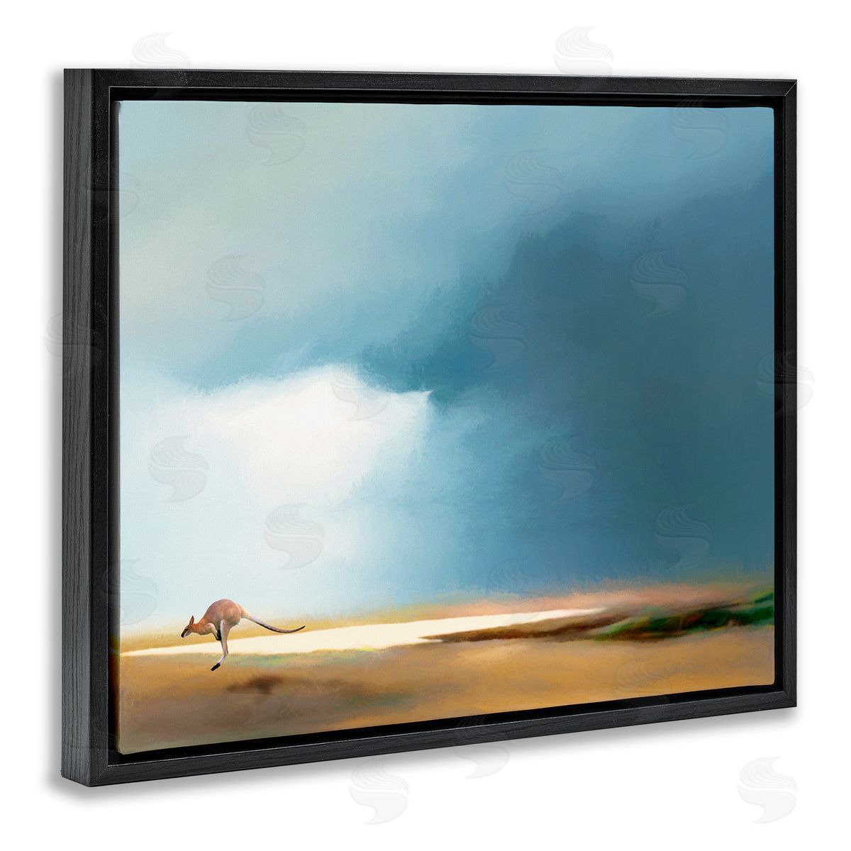 Jumping Kangaroo Australian Outback Black Floating Frame Canvas Wall Art, Home Decor by Urban Road