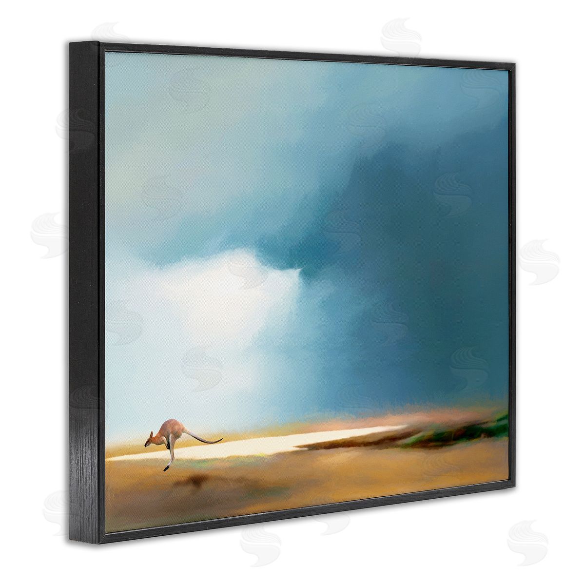 Jumping Kangaroo Australian Outback Black Frame Print Wall Art, Home Decor by Urban Road