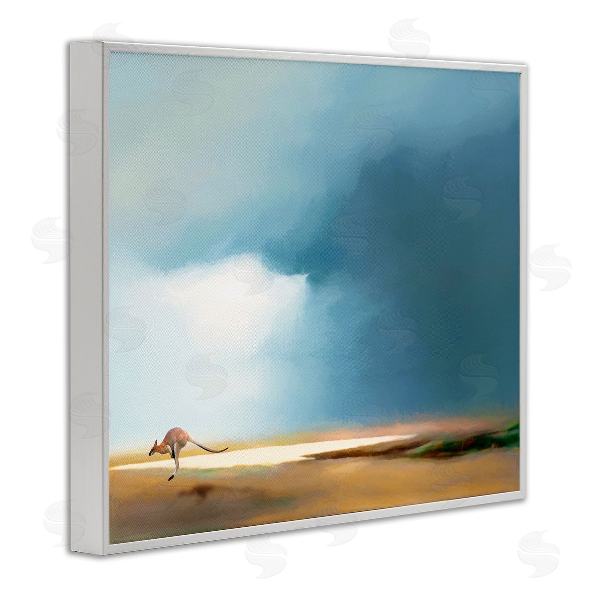 Jumping Kangaroo Australian Outback White Frame Print Wall Art, Home Decor by Urban Road