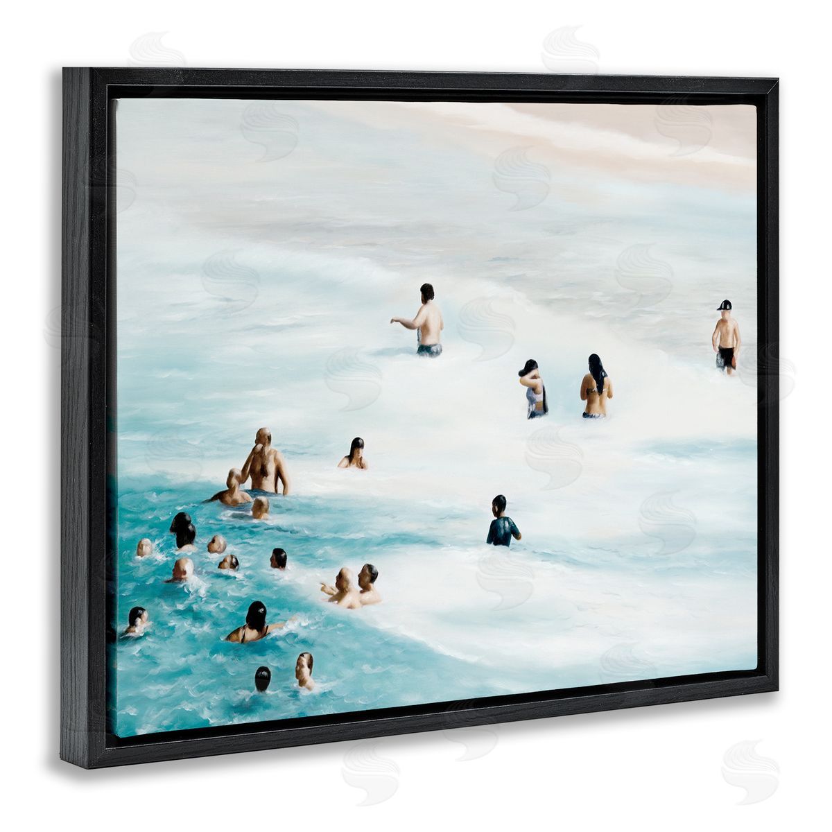 People Swimming in Beach Waves Black Floating Frame Canvas Wall Art, Home Decor by Urban Road