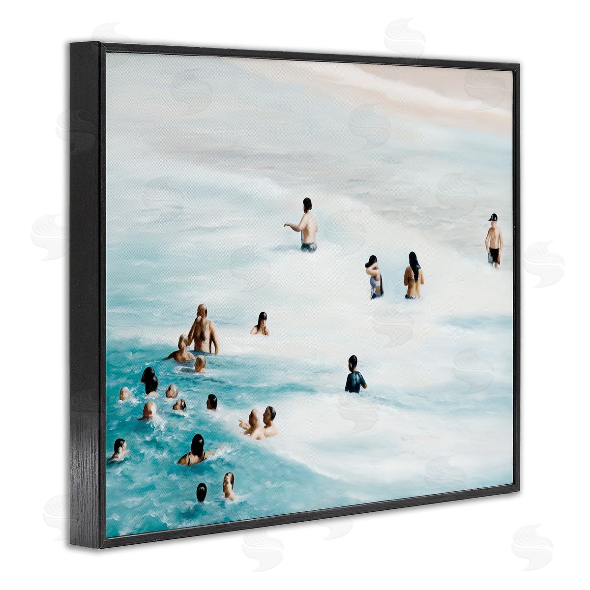 People Swimming in Beach Waves Black Frame Print Wall Art, Home Decor by Urban Road
