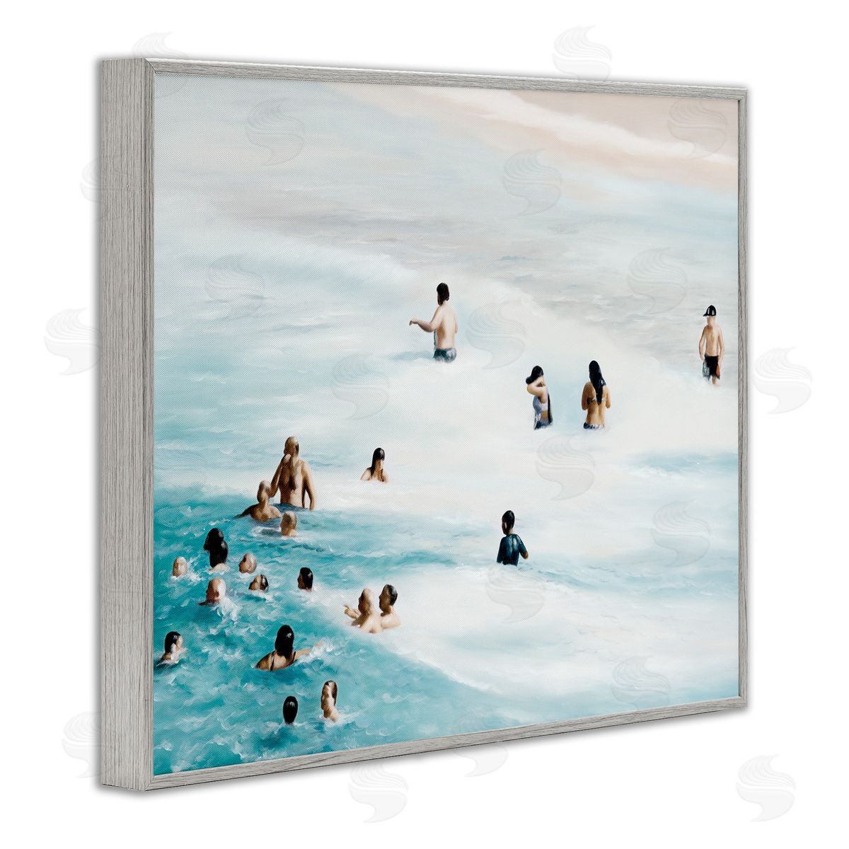 People Swimming in Beach Waves Grey Frame Print Wall Art, Home Decor by Urban Road