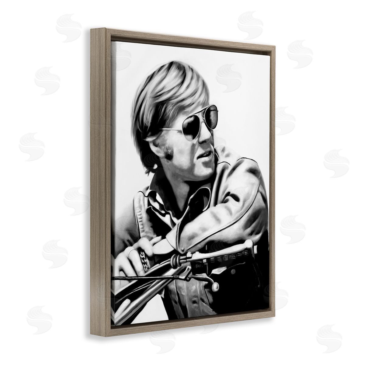Motorcyclist Portrait Famous Figure Brown Floating Frame Canvas Wall Art, Home Decor by Urban Road