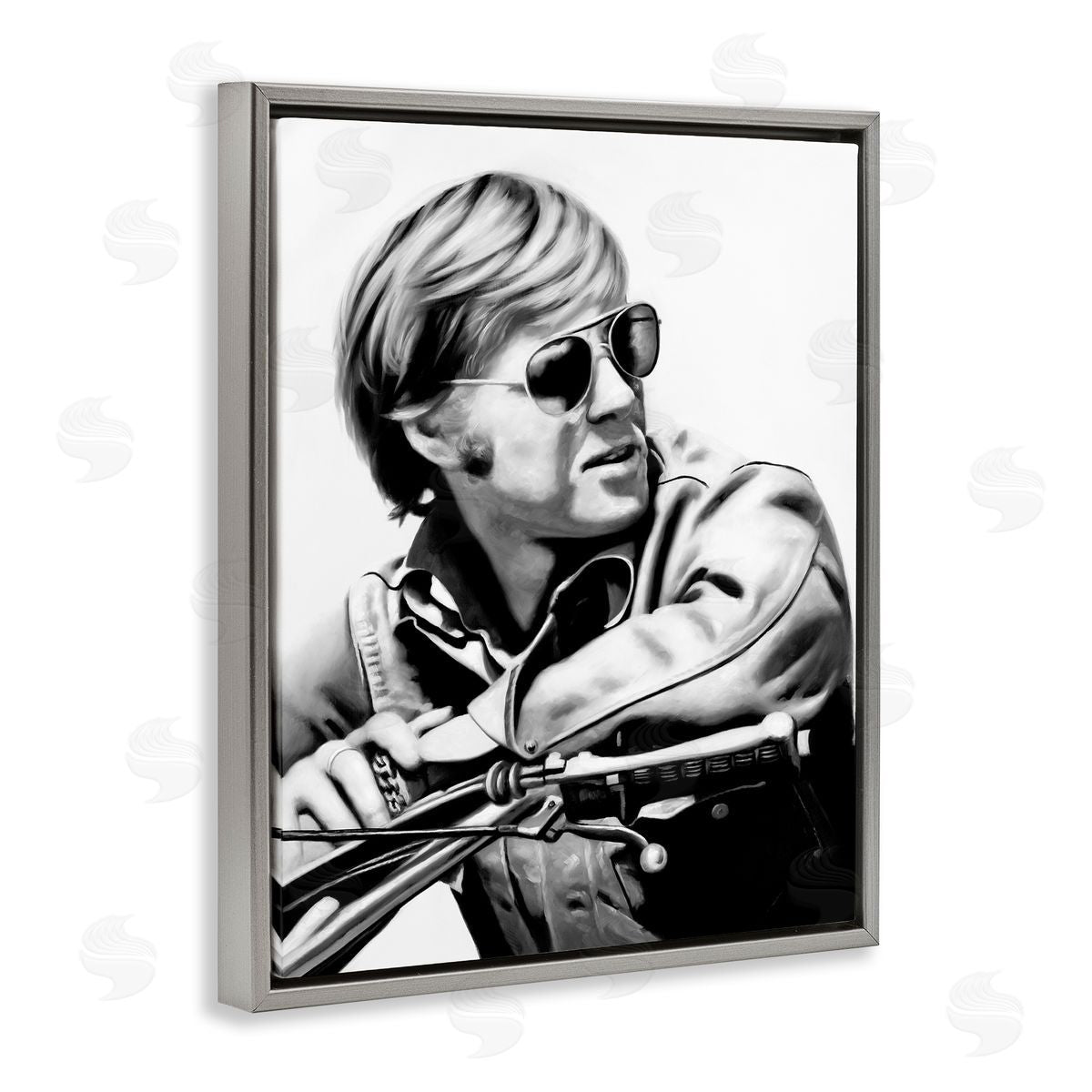 Motorcyclist Portrait Famous Figure Grey Floating Frame Canvas Wall Art, Home Decor by Urban Road