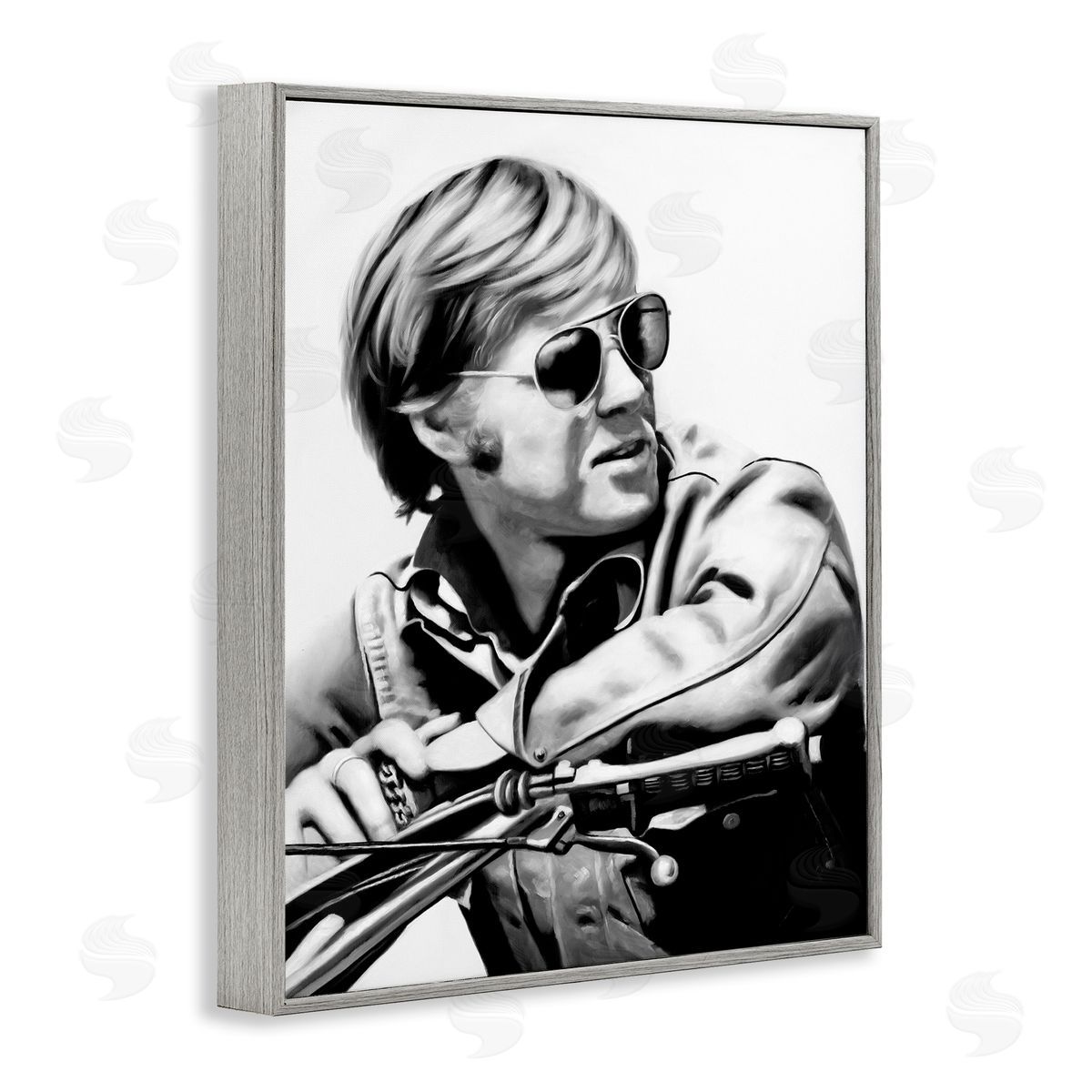 Motorcyclist Portrait Famous Figure Grey Frame Print Wall Art, Home Decor by Urban Road