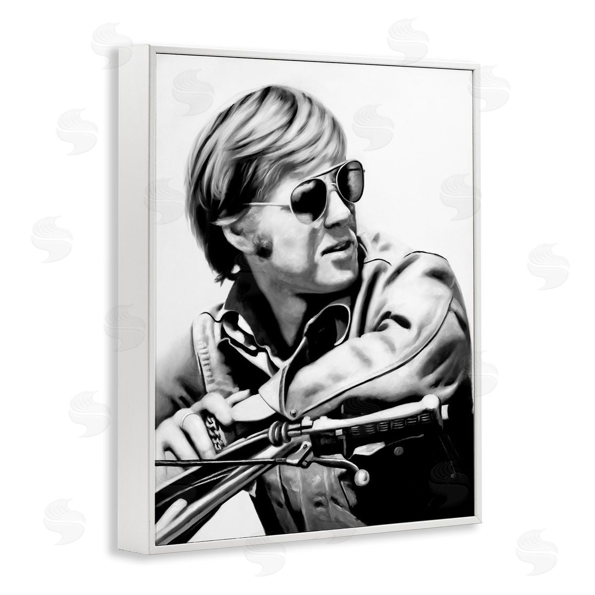 Motorcyclist Portrait Famous Figure White Frame Print Wall Art, Home Decor by Urban Road