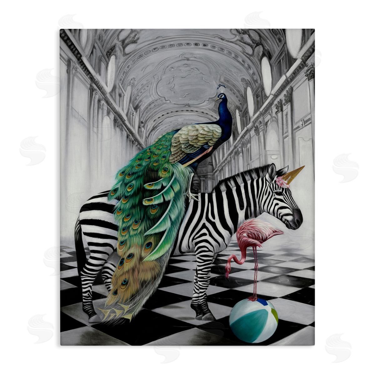 Safari Animals in Classic Architecture Canvas Wall Art, Home Decor by Urban Road
