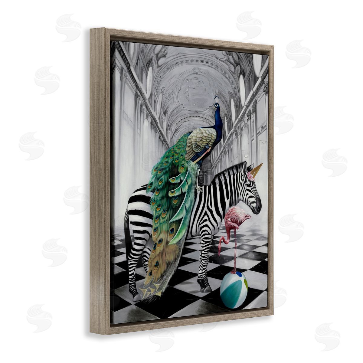 Safari Animals in Classic Architecture Brown Floating Frame Canvas Wall Art, Home Decor by Urban Road