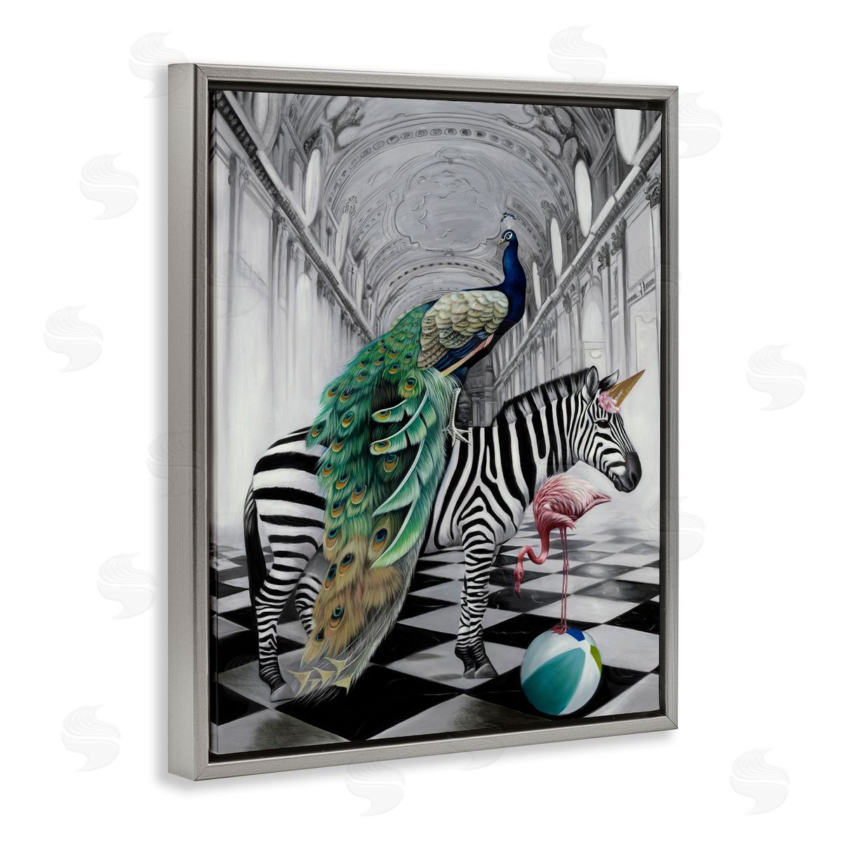 Safari Animals in Classic Architecture Grey Floating Frame Canvas Wall Art, Home Decor by Urban Road