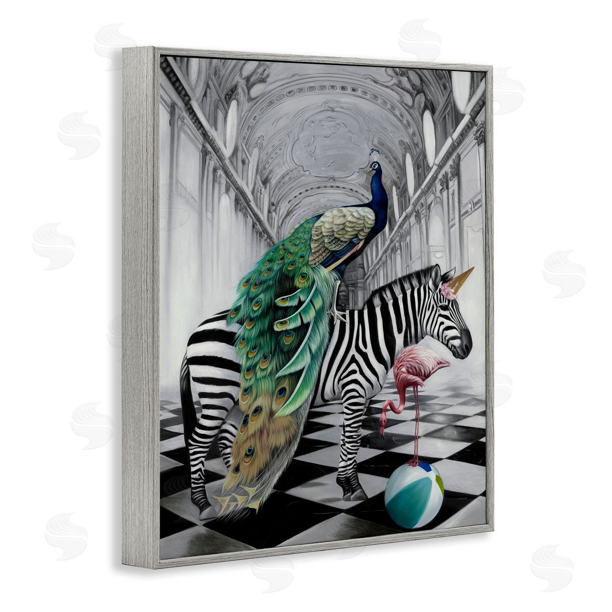 Safari Animals in Classic Architecture Grey Frame Print Wall Art, Home Decor by Urban Road