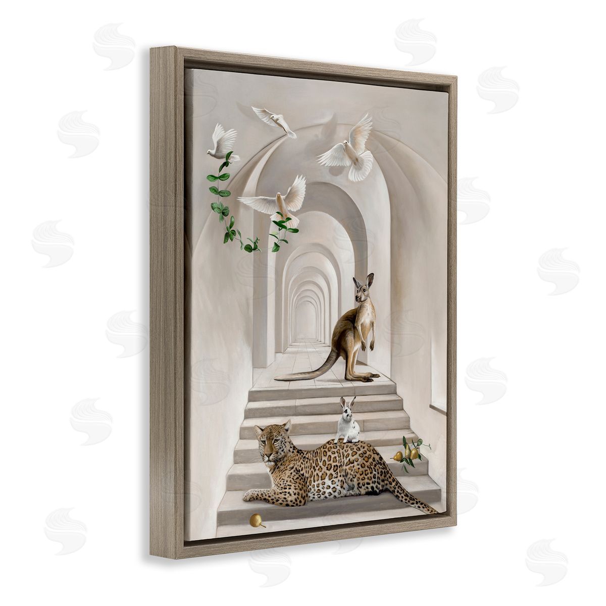 Australian Animals in Modern Architecture Brown Floating Frame Canvas Wall Art, Home Decor by Urban Road