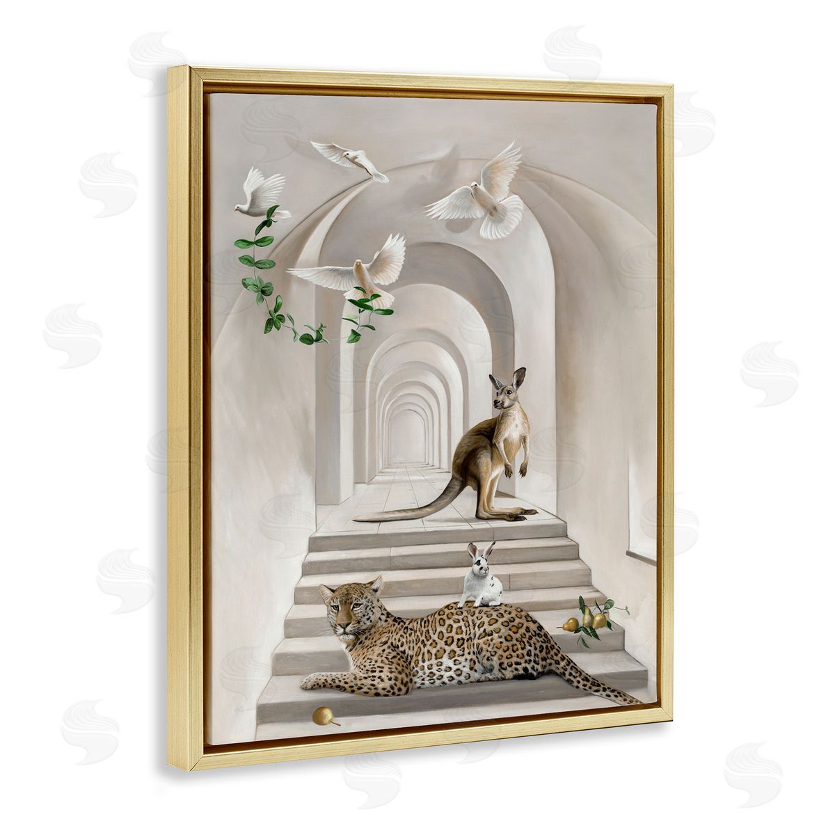 Australian Animals in Modern Architecture Gold Floating Frame Canvas Wall Art, Home Decor by Urban Road
