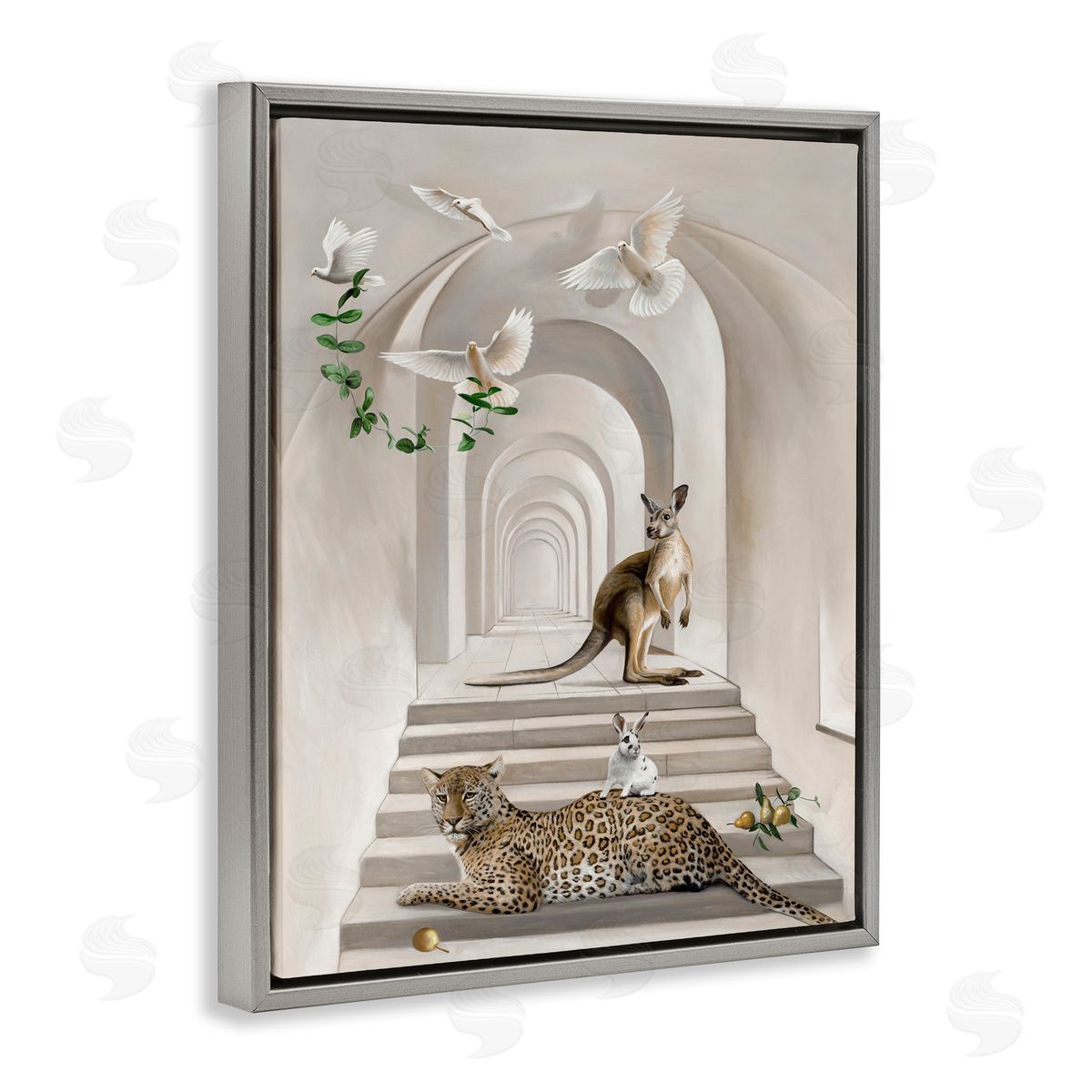 Australian Animals in Modern Architecture Grey Floating Frame Canvas Wall Art, Home Decor by Urban Road