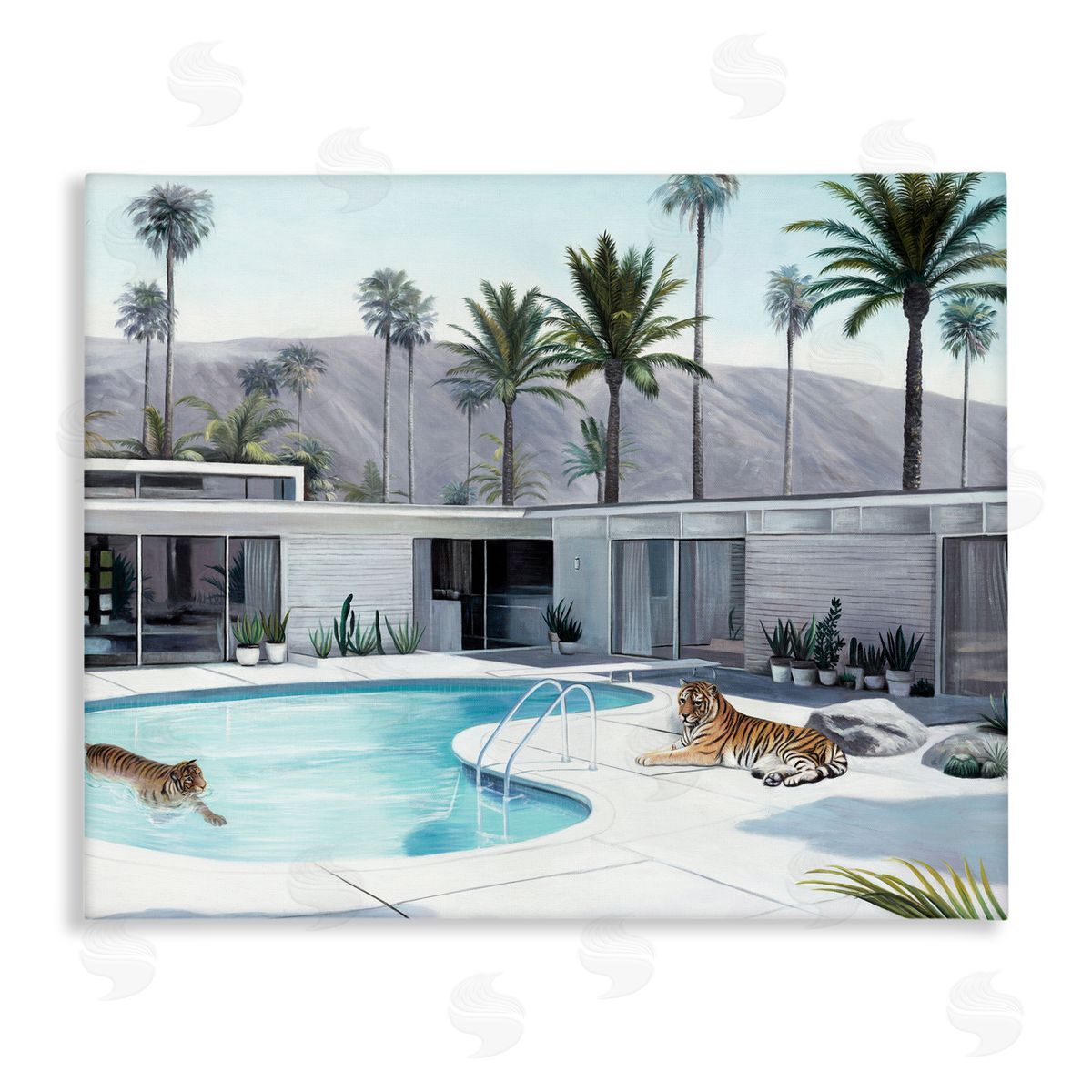 Tiger in Modern Swimming Pool Canvas Wall Art, Home Decor by Urban Road