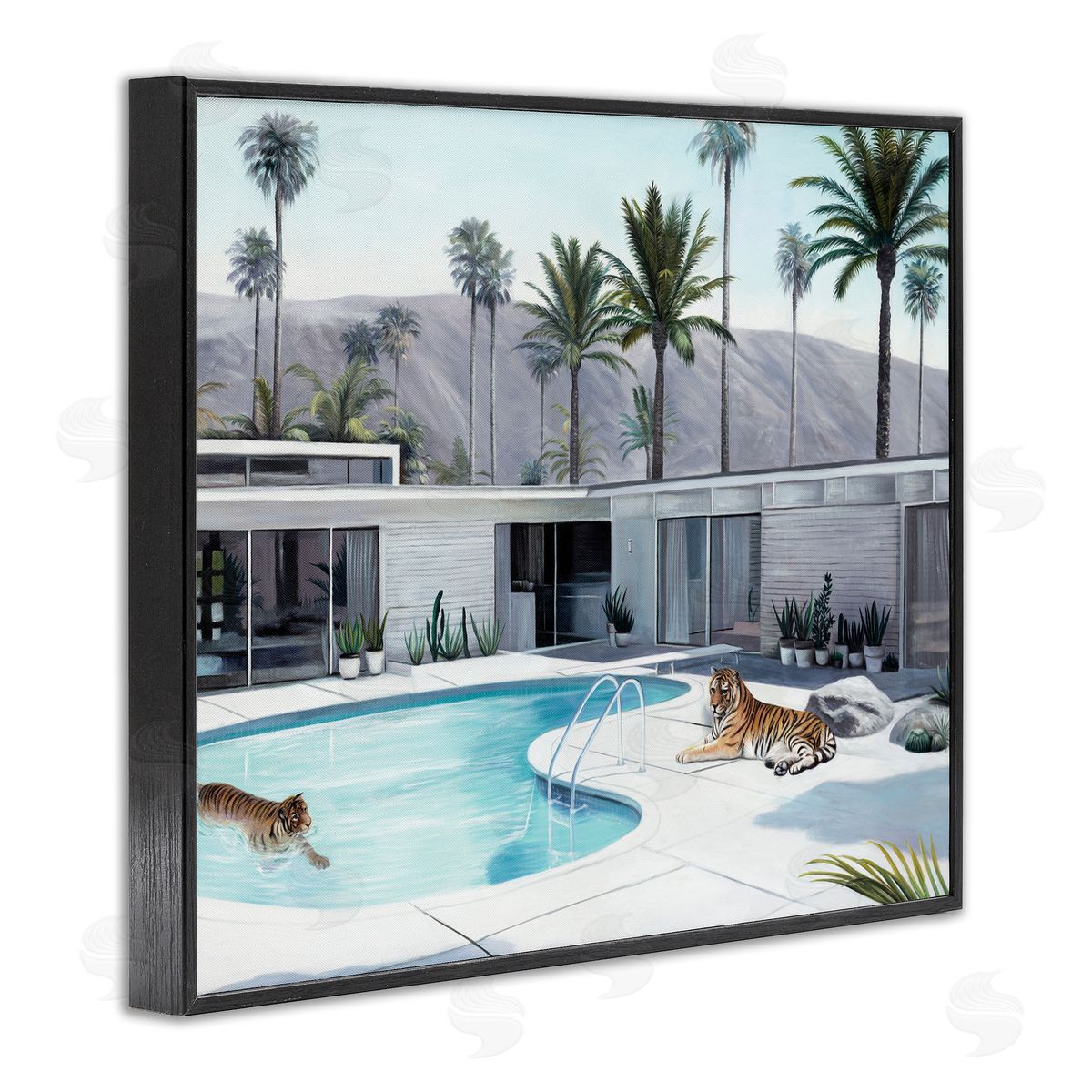 Tiger in Modern Swimming Pool Black Frame Print Wall Art, Home Decor by Urban Road