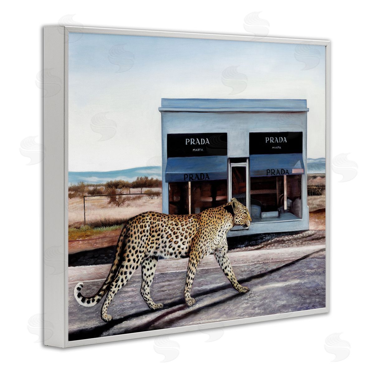 Fashion Store Cheetah Walk White Frame Print Wall Art, Home Decor by Urban Road