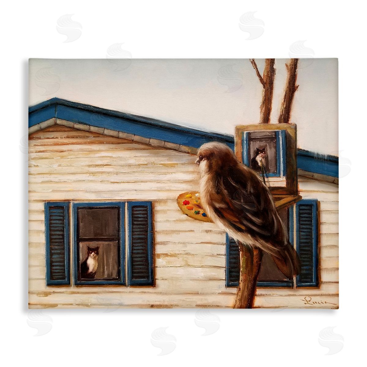 Bird Paints Indoor Cat Portrait Canvas Wall Art, Home Decor by Lucia Heffernan