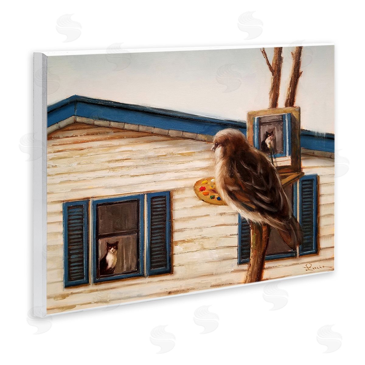 Bird Paints Indoor Cat Portrait Wood Plaque Wall Art, Home Decor by Lucia Heffernan