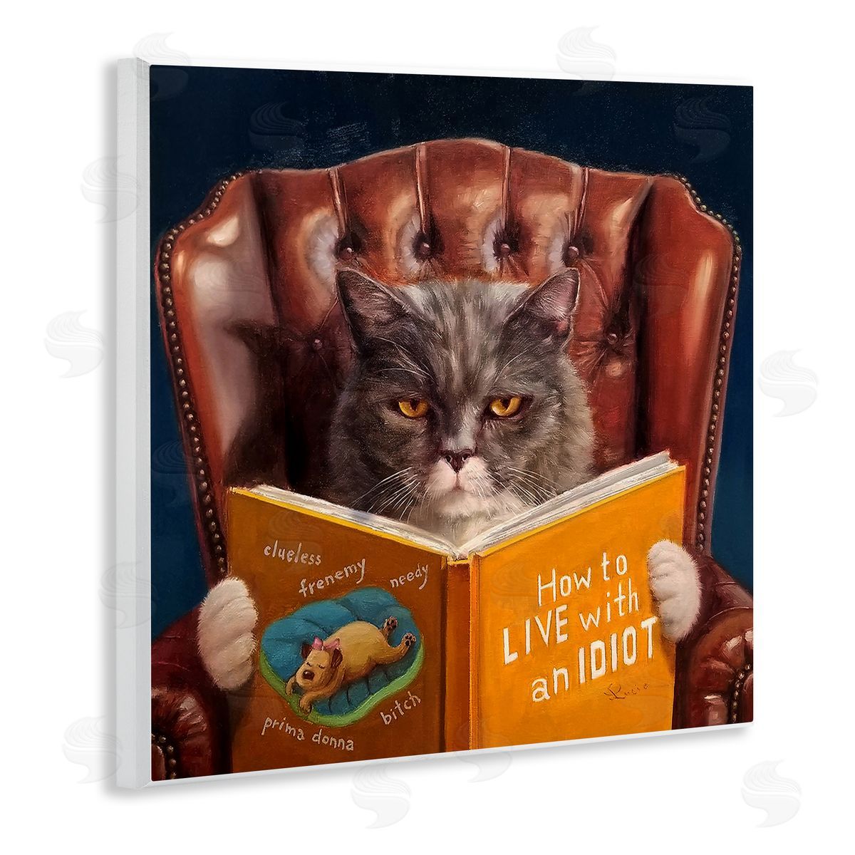 Funny Cat Reading Dog Book Wood Plaque Wall Art, Home Decor by Lucia Heffernan