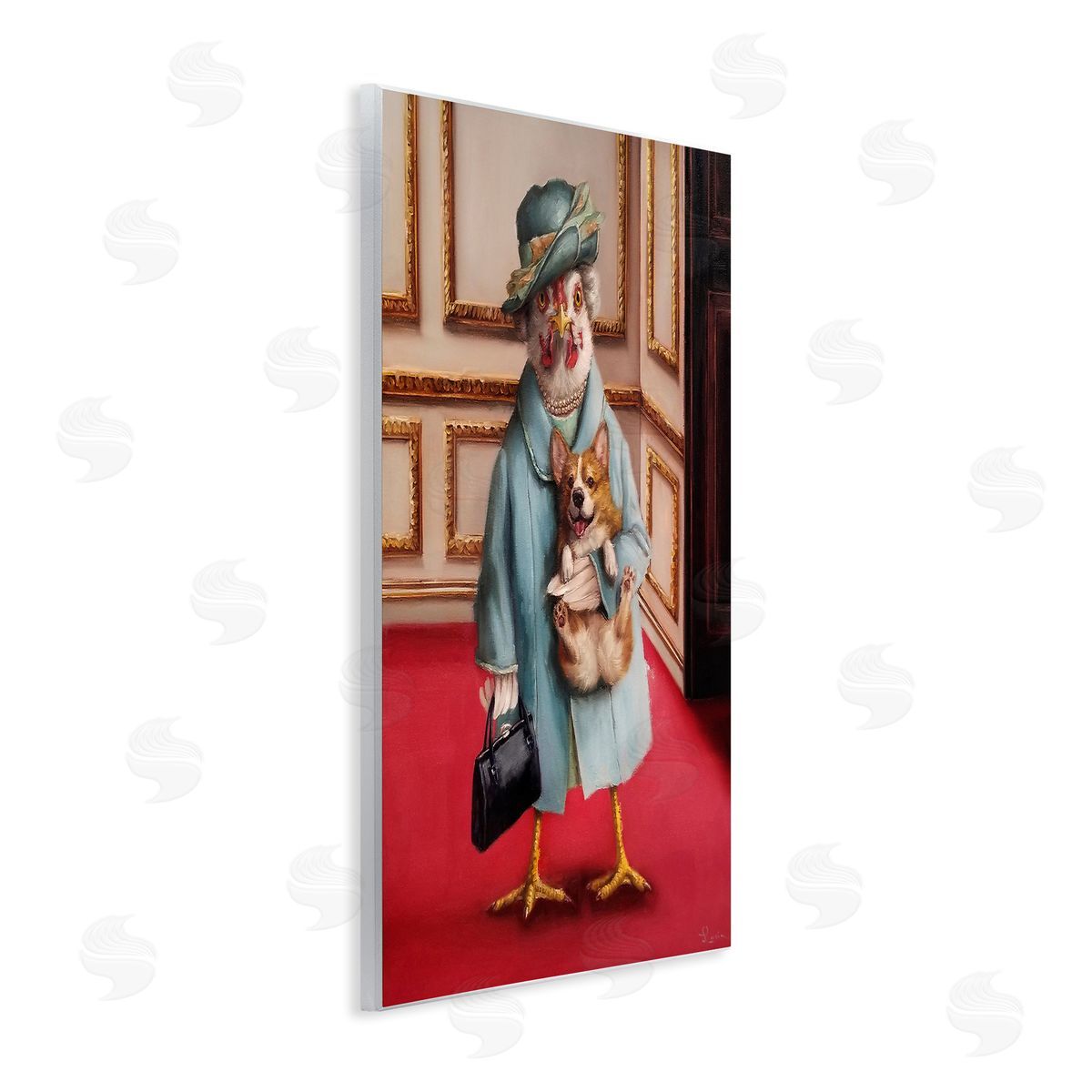 Queen Chicken with Corgi Regal Animals Wood Plaque Wall Art, Home Decor by Lucia Heffernan