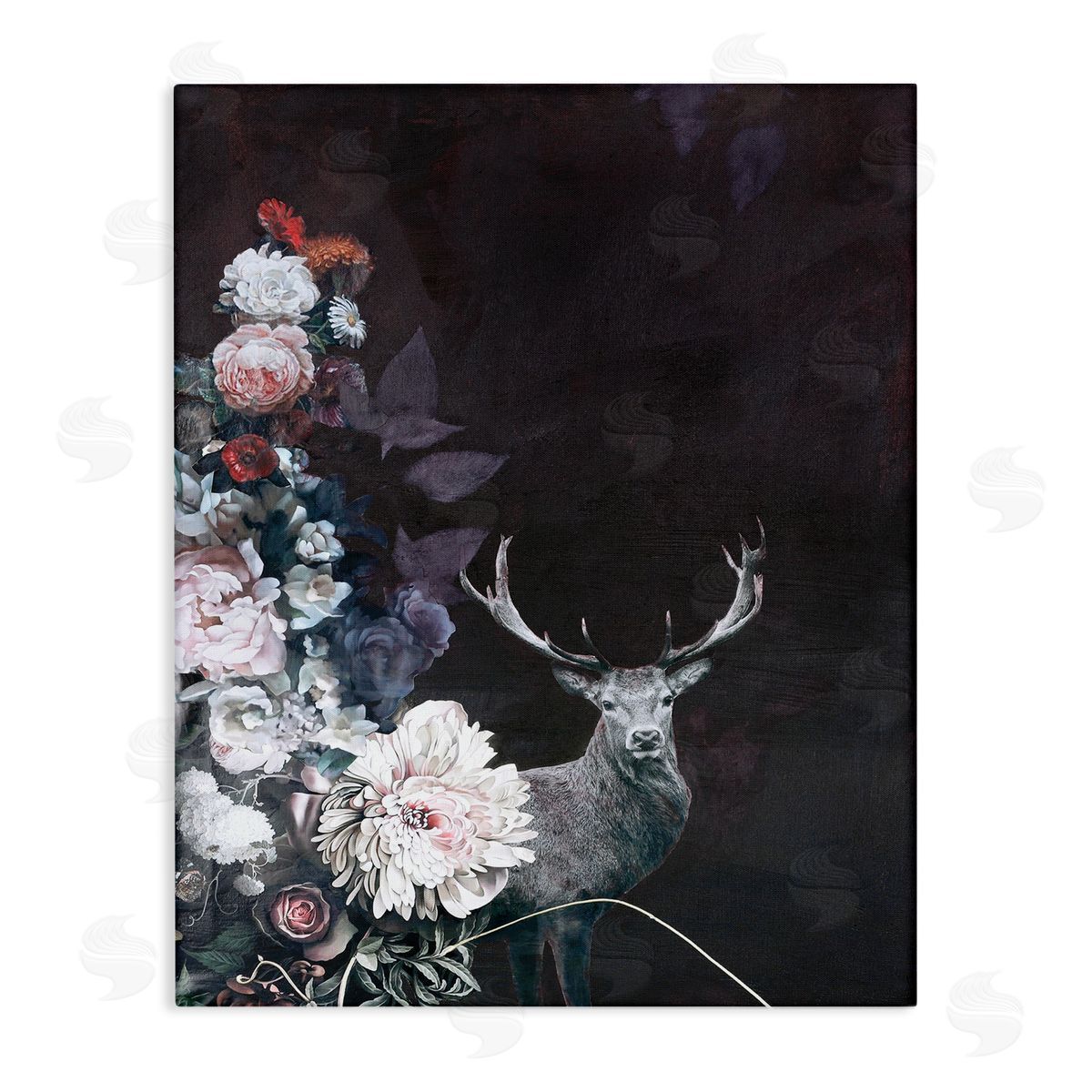 Floral Arrangement and Elk Canvas Wall Art, Home Decor by Design Fabrikken