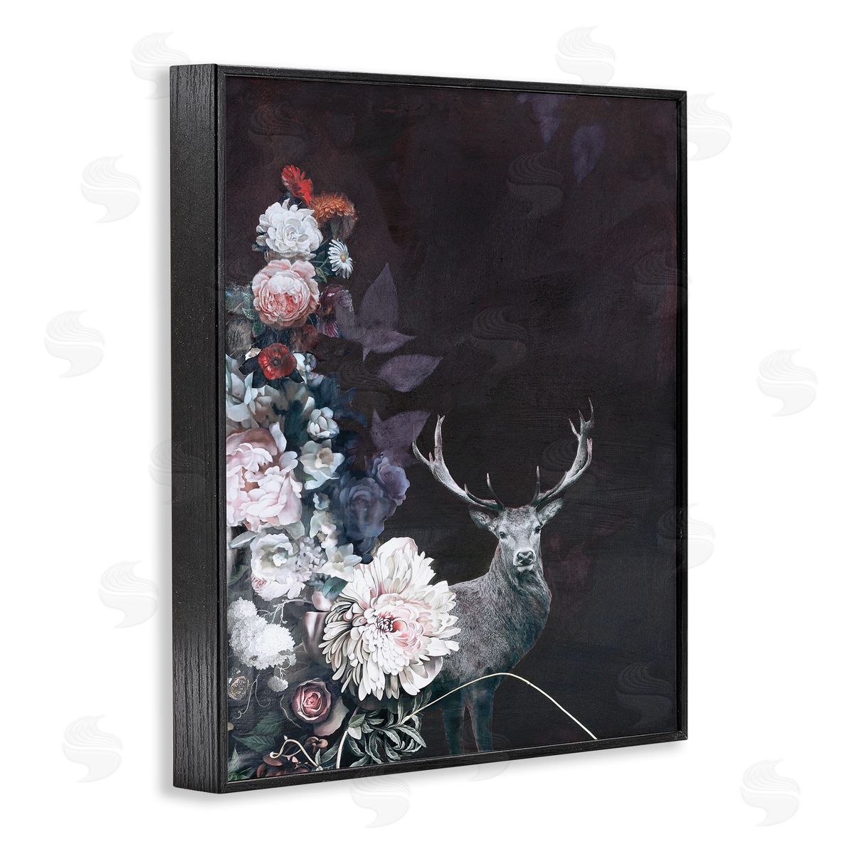 Floral Arrangement and Elk Black Frame Print Wall Art, Home Decor by Design Fabrikken