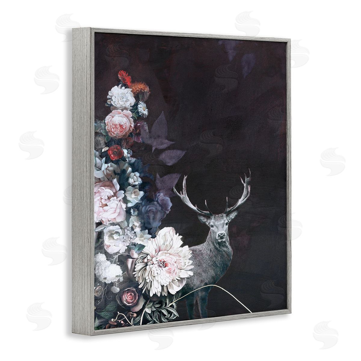 Floral Arrangement and Elk Grey Frame Print Wall Art, Home Decor by Design Fabrikken