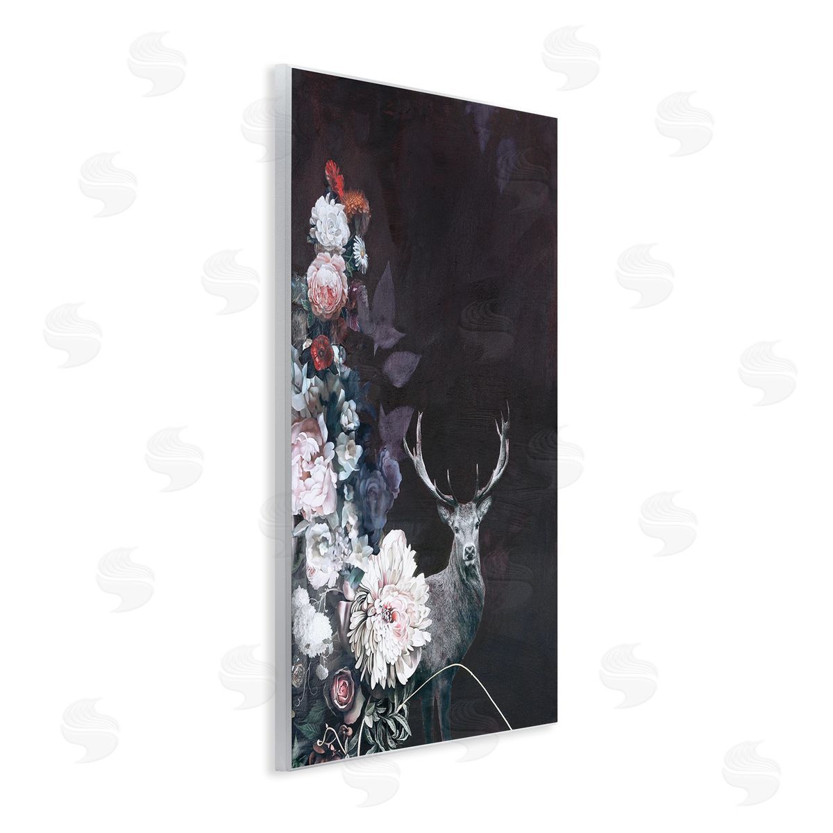 Floral Arrangement and Elk Wood Plaque Wall Art, Home Decor by Design Fabrikken