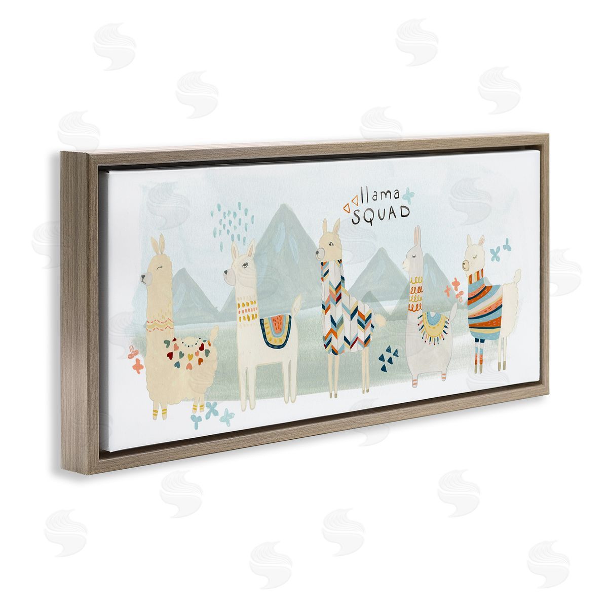 Llama Squad Whimsical Patterns Brown Floating Frame Canvas Wall Art, Home Decor by June Erica Vess