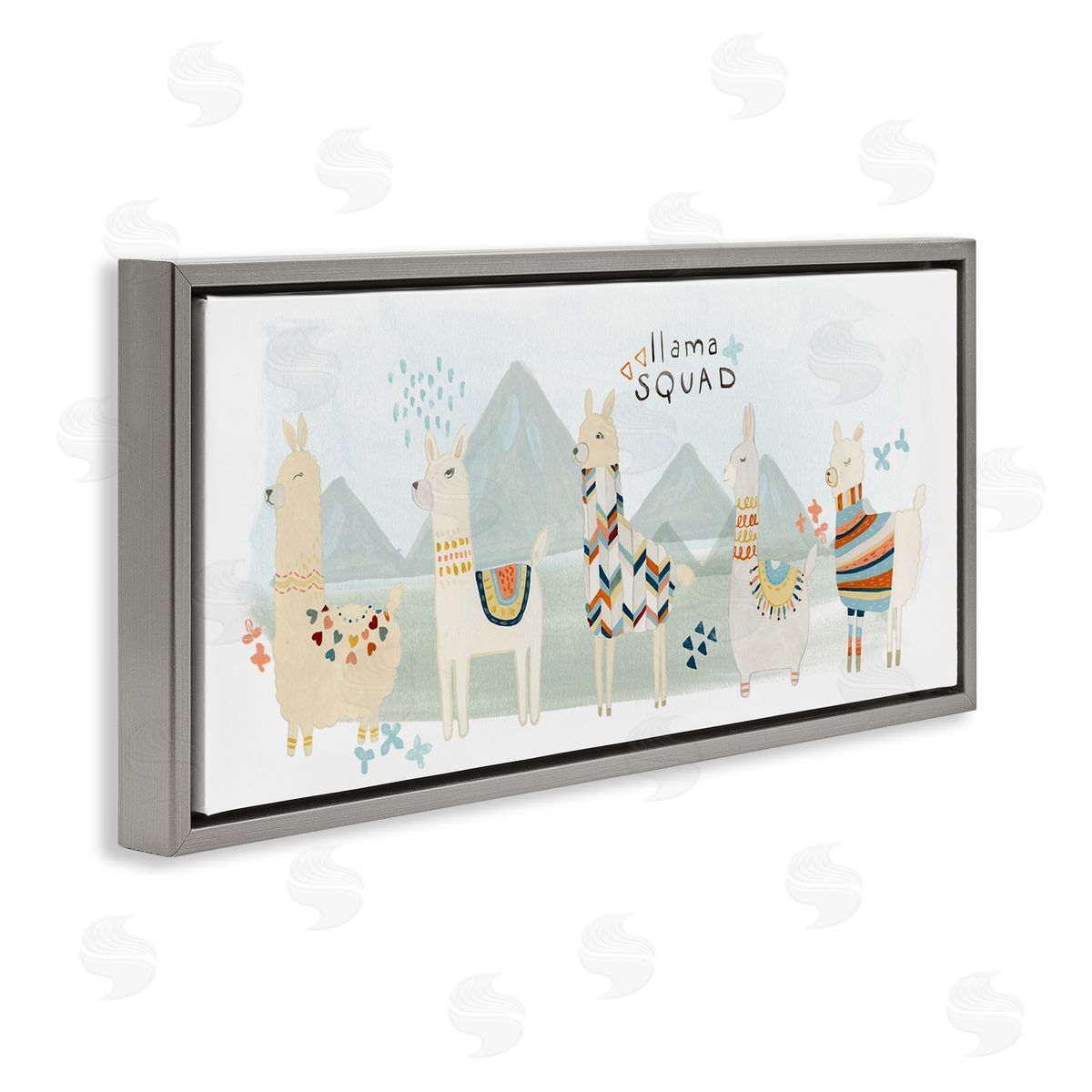 Llama Squad Whimsical Patterns Grey Floating Frame Canvas Wall Art, Home Decor by June Erica Vess