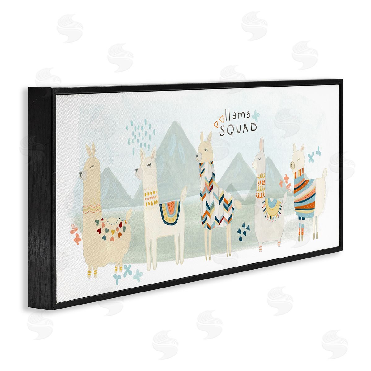 Llama Squad Whimsical Patterns Black Frame Print Wall Art, Home Decor by June Erica Vess