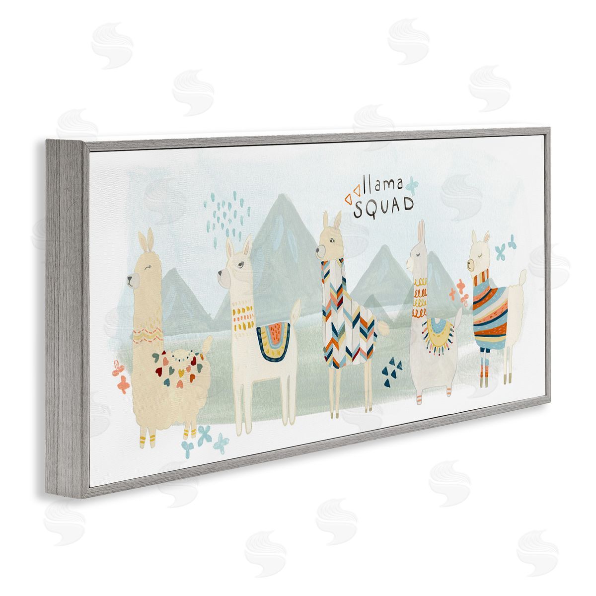 Llama Squad Whimsical Patterns Grey Frame Print Wall Art, Home Decor by June Erica Vess