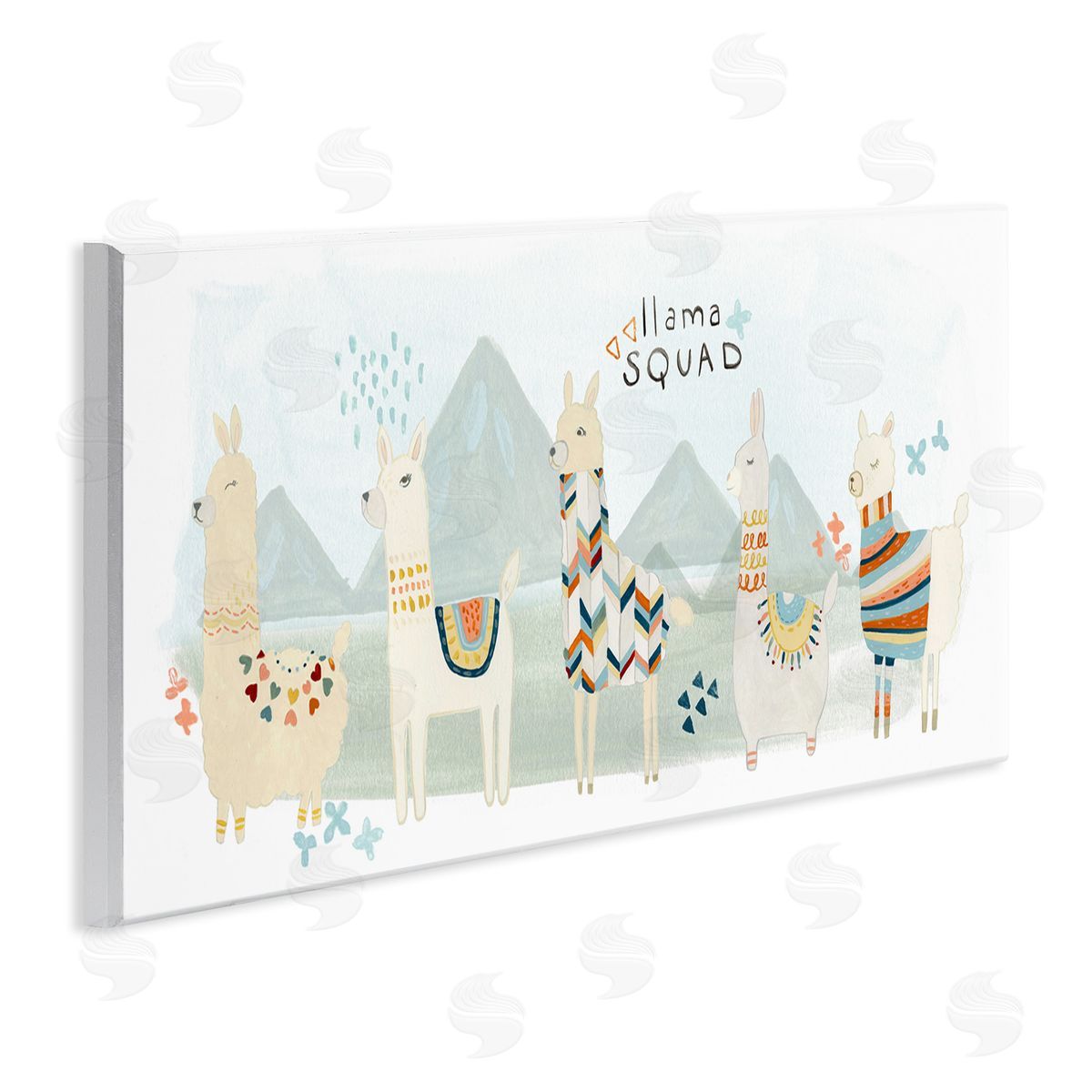 Llama Squad Whimsical Patterns Wood Plaque Wall Art, Home Decor by June Erica Vess