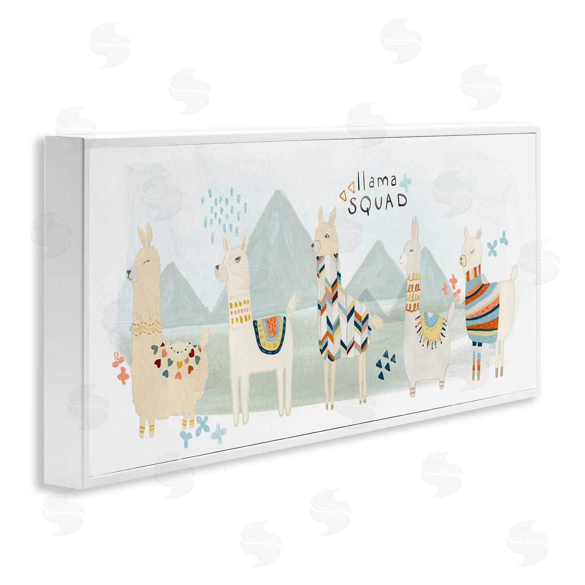 Llama Squad Whimsical Patterns White Frame Print Wall Art, Home Decor by June Erica Vess