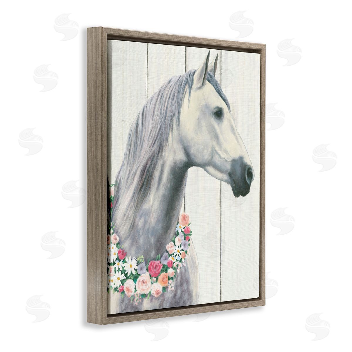 Spirit Stallion with Flowers Brown Floating Frame Canvas Wall Art, Home Decor by James Wiens