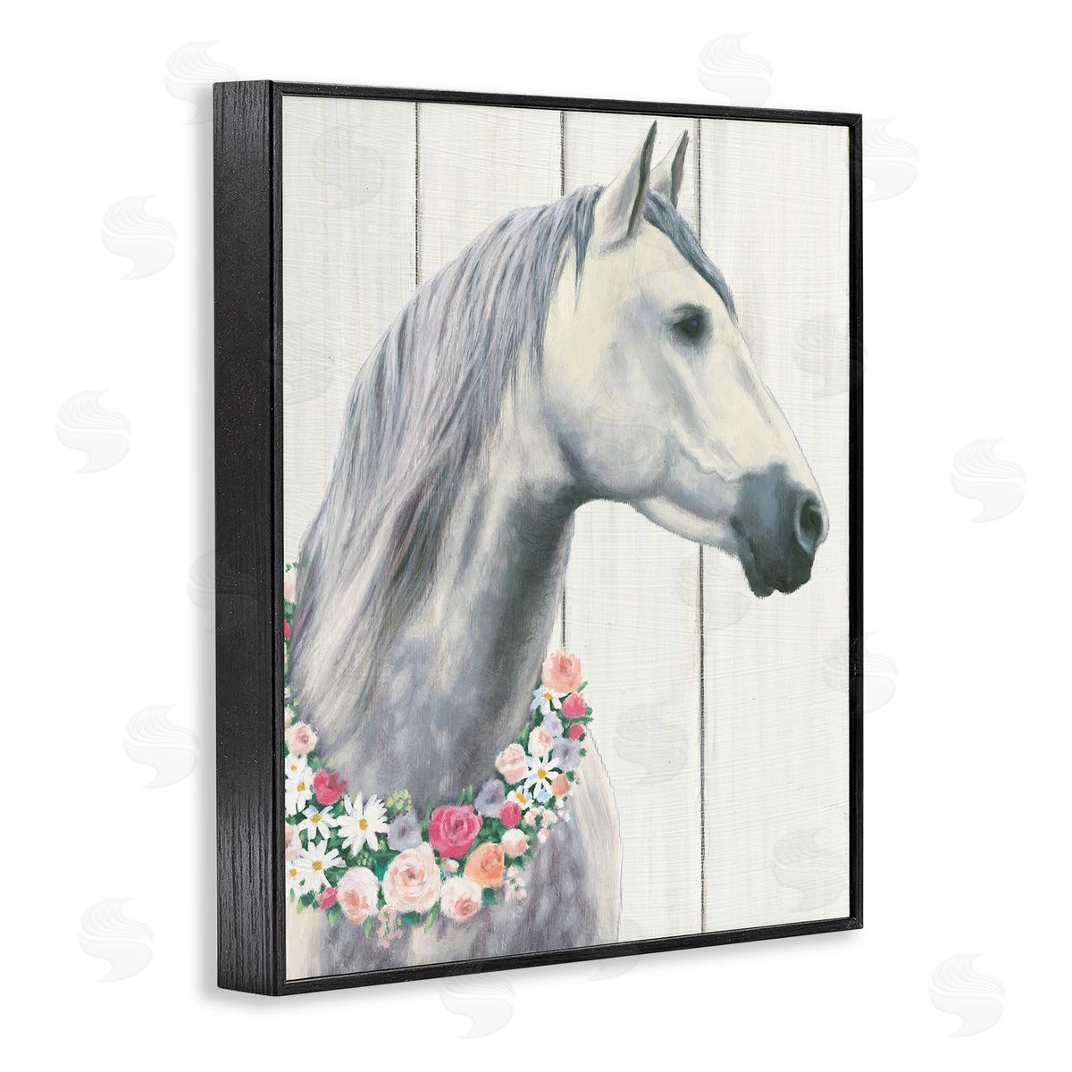 Spirit Stallion with Flowers Black Frame Print Wall Art, Home Decor by James Wiens