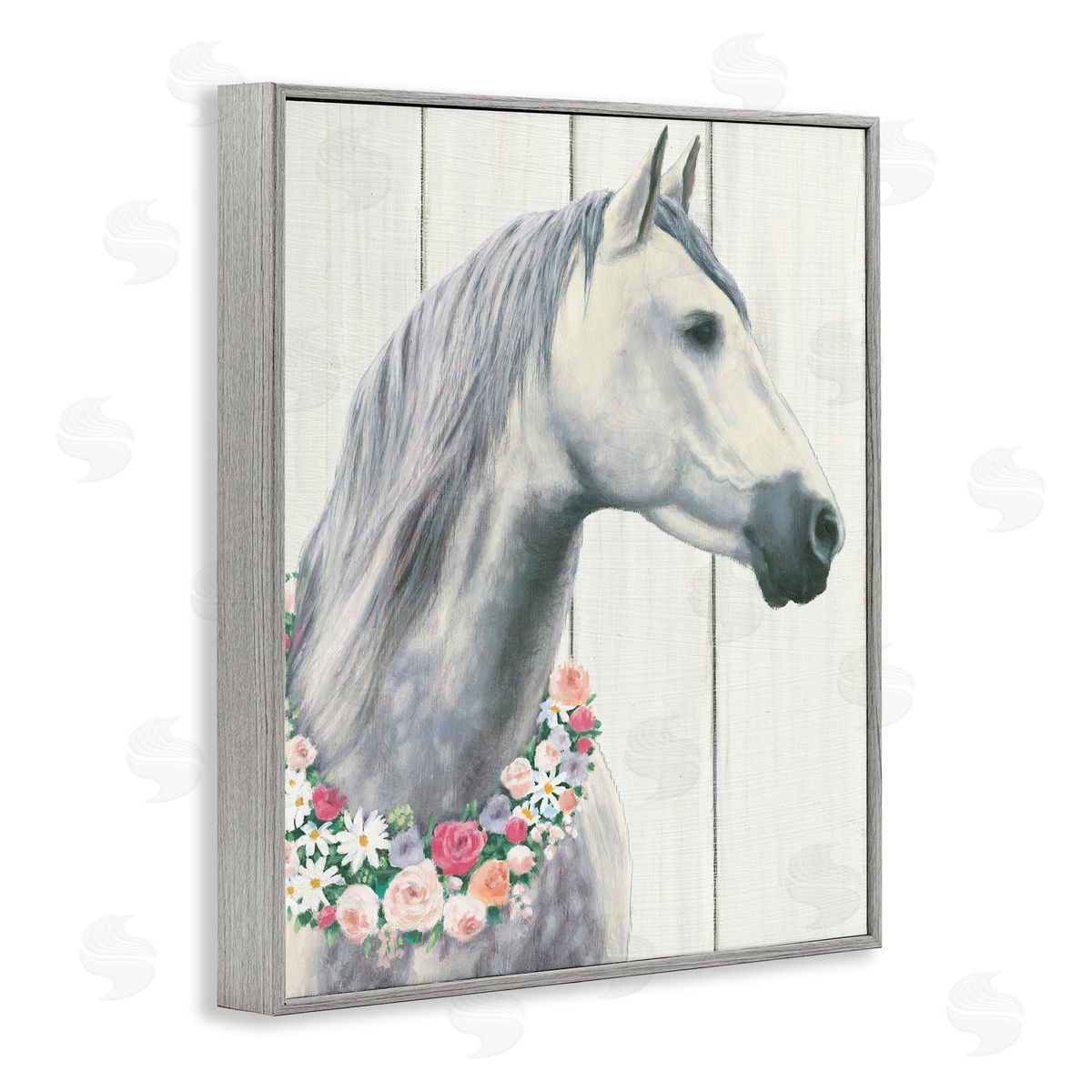 Spirit Stallion with Flowers Grey Frame Print Wall Art, Home Decor by James Wiens