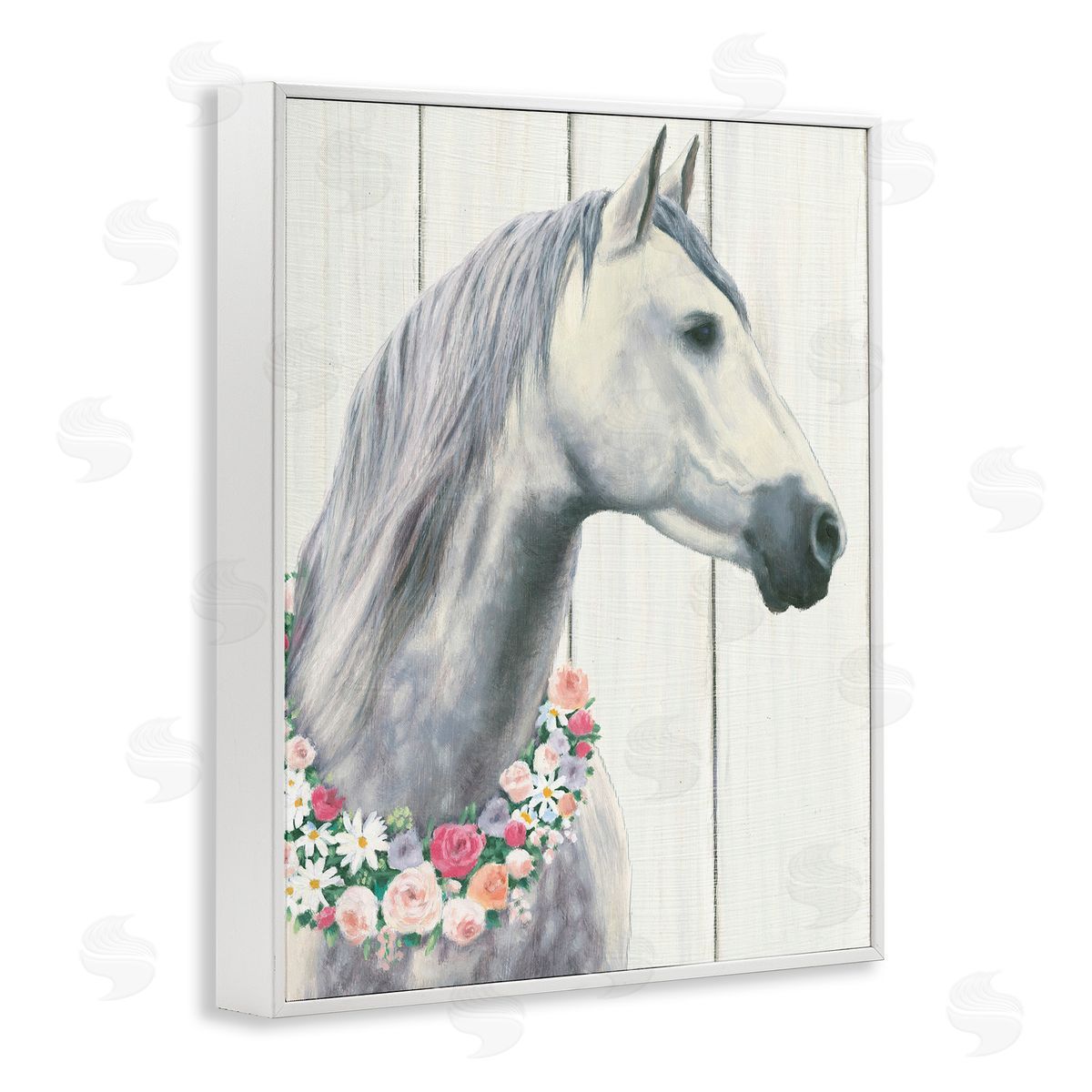 Spirit Stallion with Flowers White Frame Print Wall Art, Home Decor by James Wiens