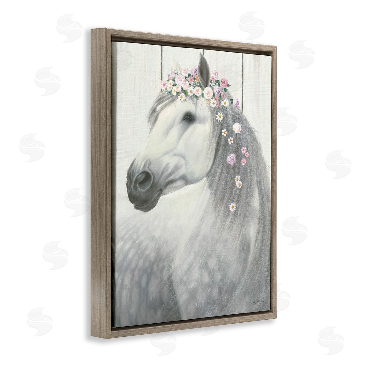 Spirit Horse with Flowers Brown Floating Frame Canvas Wall Art, Home Decor by James Wiens