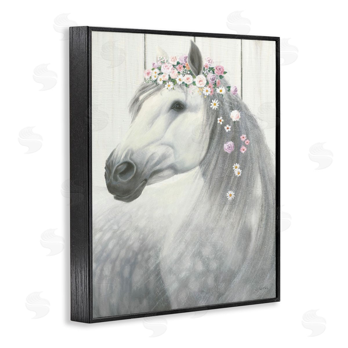 Spirit Horse with Flowers Black Frame Print Wall Art, Home Decor by James Wiens