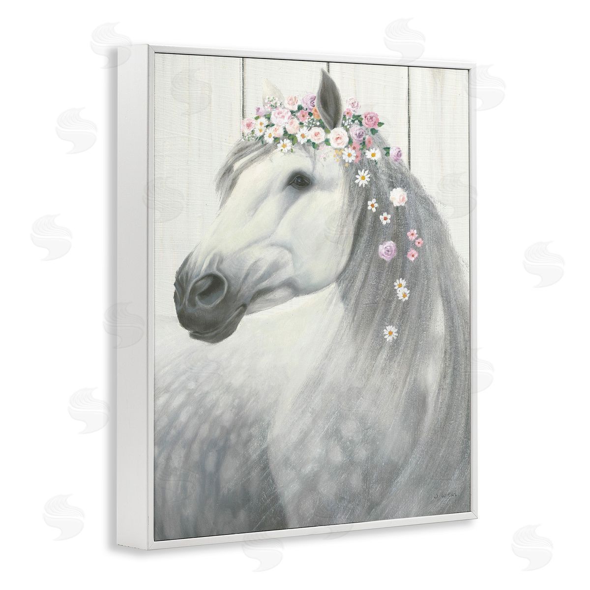 Spirit Horse with Flowers White Frame Print Wall Art, Home Decor by James Wiens