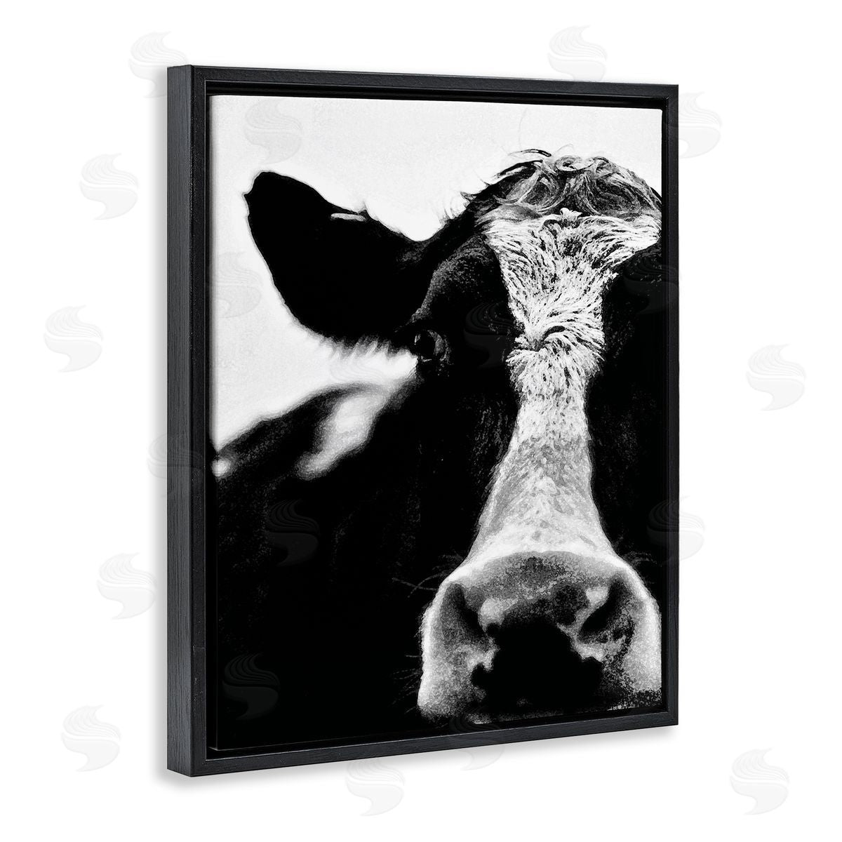 Cow Face Portrait Black Floating Frame Canvas Wall Art, Home Decor by Lettered and Lined