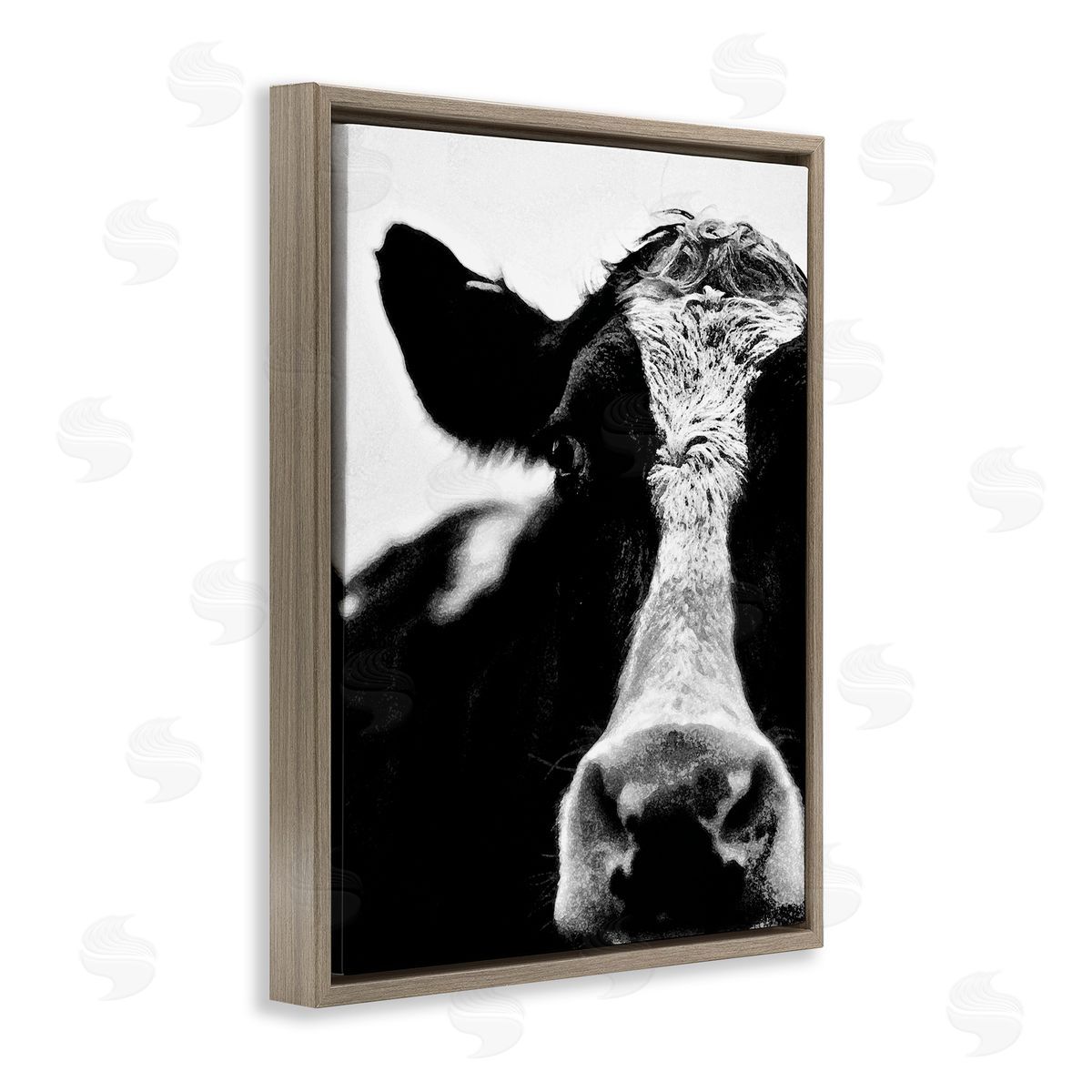 Cow Face Portrait Brown Floating Frame Canvas Wall Art, Home Decor by Lettered and Lined