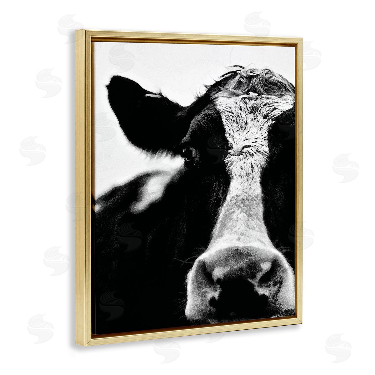 Cow Face Portrait Gold Floating Frame Canvas Wall Art, Home Decor by Lettered and Lined