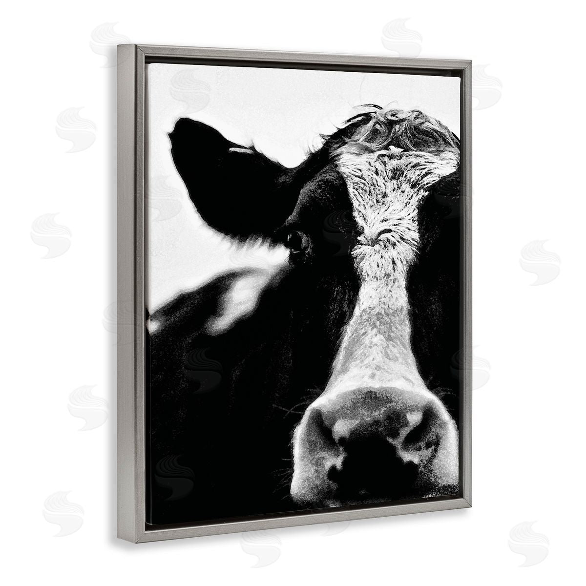 Cow Face Portrait Grey Floating Frame Canvas Wall Art, Home Decor by Lettered and Lined