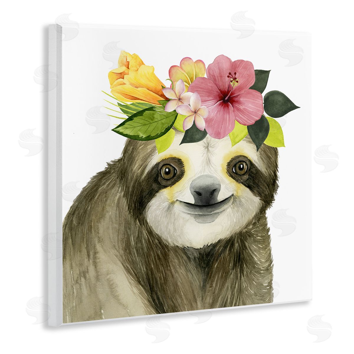 Smiling Sloth in Flower Crown Wood Plaque Wall Art, Home Decor by Grace Popp