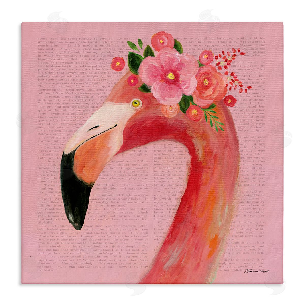 Floral Flamingo Pink Portrait Canvas Wall Art, Home Decor by Stephanie Workman Marrott
