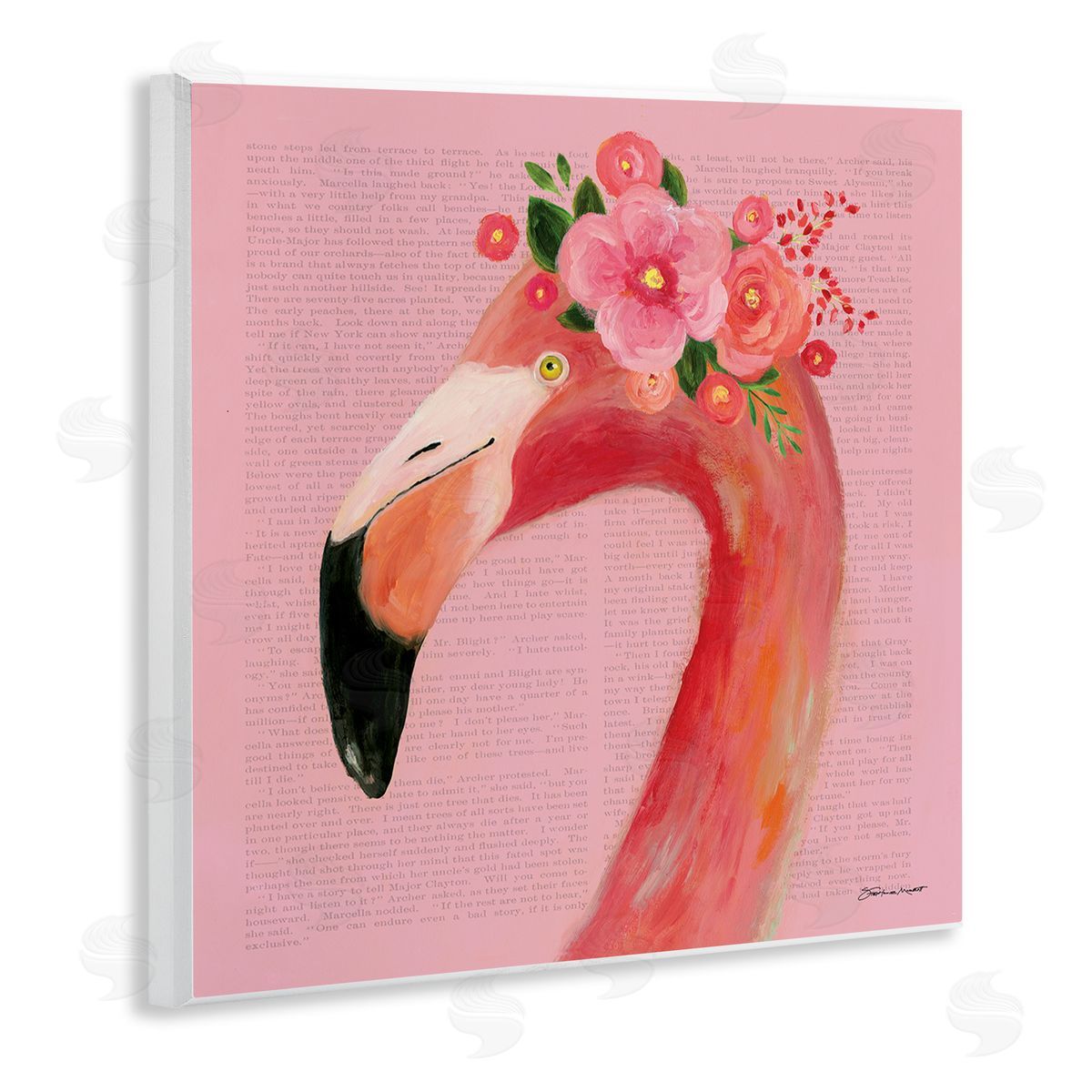 Floral Flamingo Pink Portrait Wood Plaque Wall Art, Home Decor by Stephanie Workman Marrott