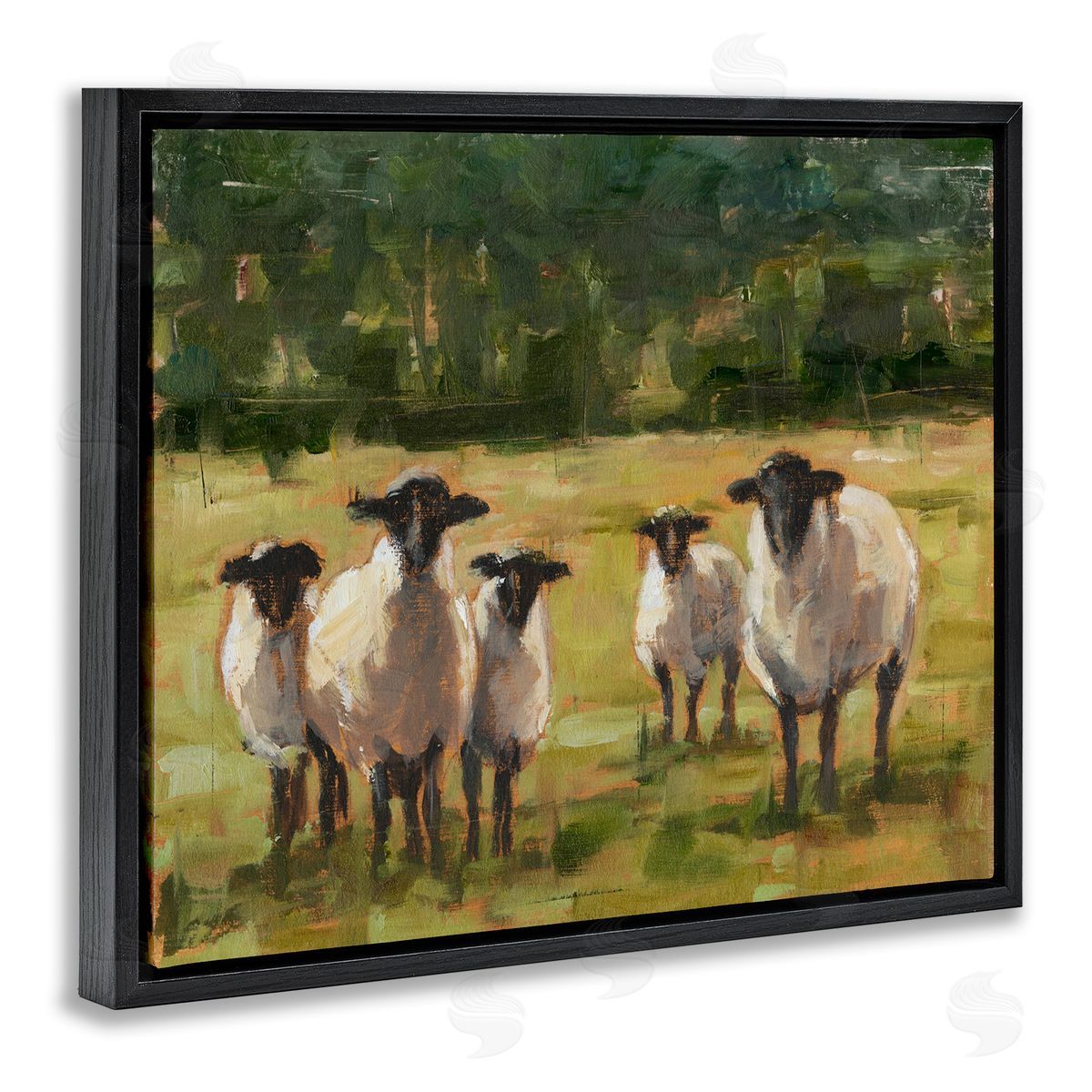 Flock of Sheep Painting Black Floating Frame Canvas Wall Art, Home Decor by Ethan Harper