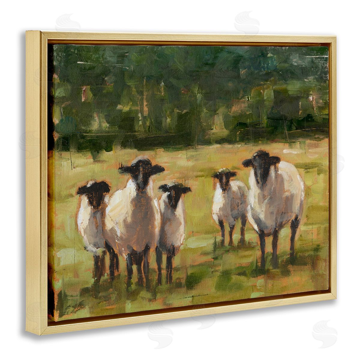 Flock of Sheep Painting Gold Floating Frame Canvas Wall Art, Home Decor by Ethan Harper